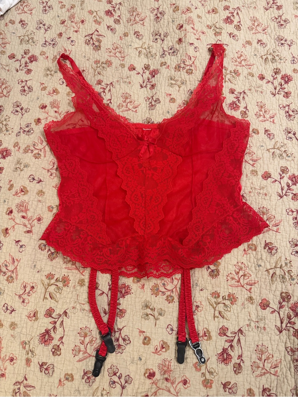 Vintage Red Lace Garter Camisole Top - Women's Intimates